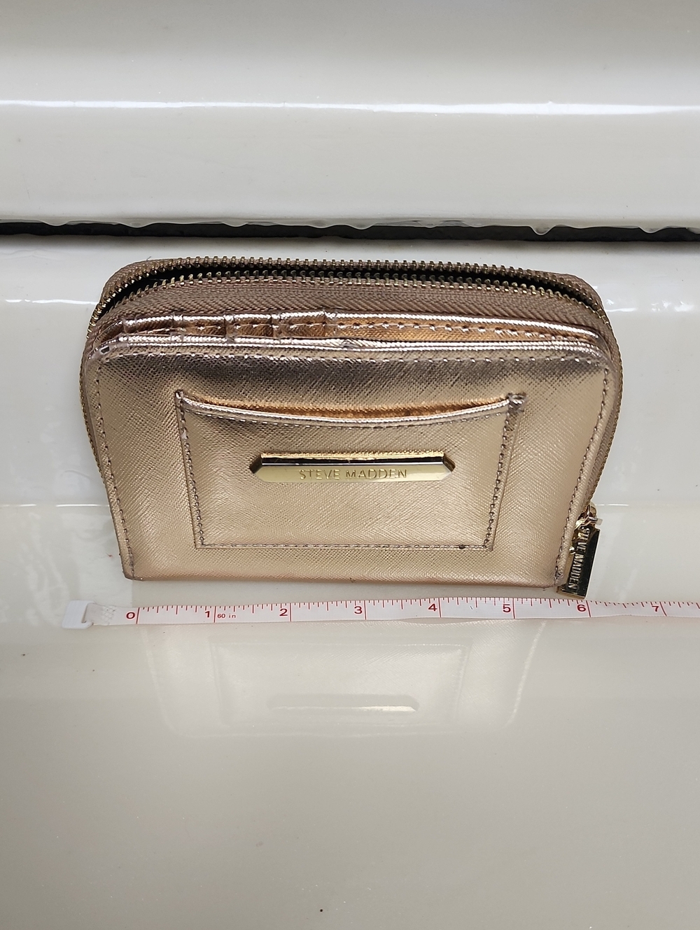 Steve Madden Metallic Rose Gold Card Wallet with Zip